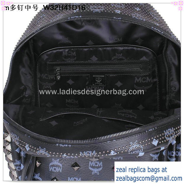 High Quality Replica MCM Medium Stark Front Studs Backpack MC4237 Dark Blue